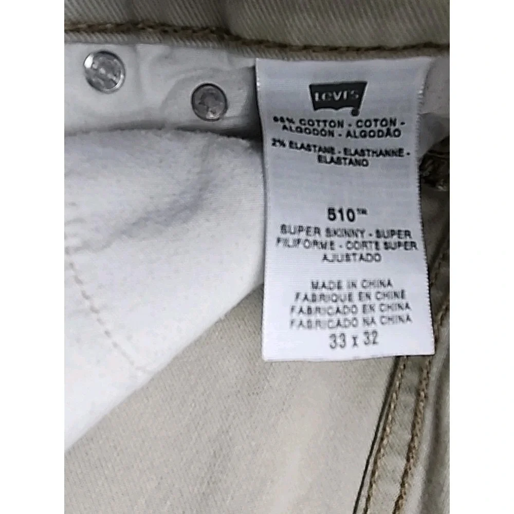 Vintage Levi's 510 Jeans 33/32 Super Skinny Straight Stretch Tan Comfort Retro